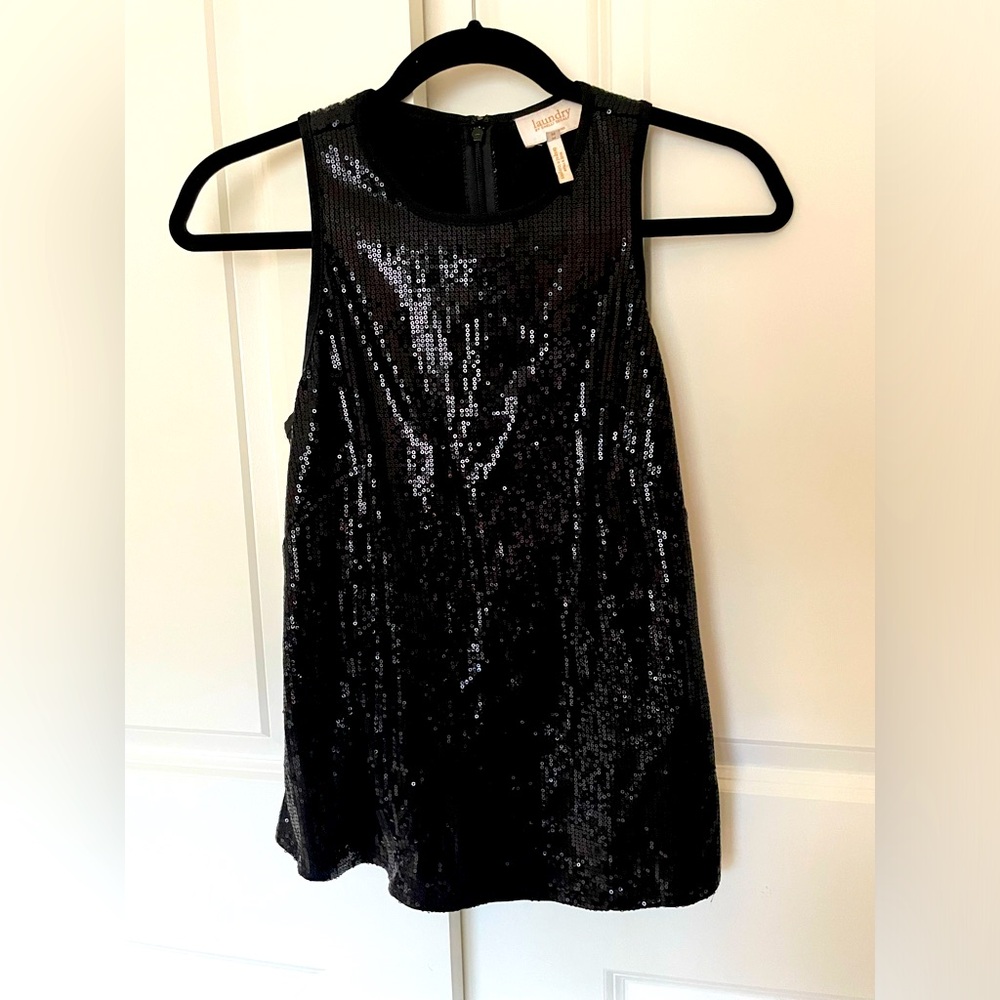 Laundry Black Sequined Sleeveless Top